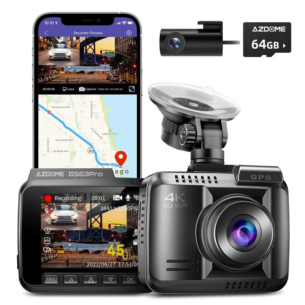 AZDome GS63H Pro True 4K 2CH Wifi GPS 64 Go dashcam
