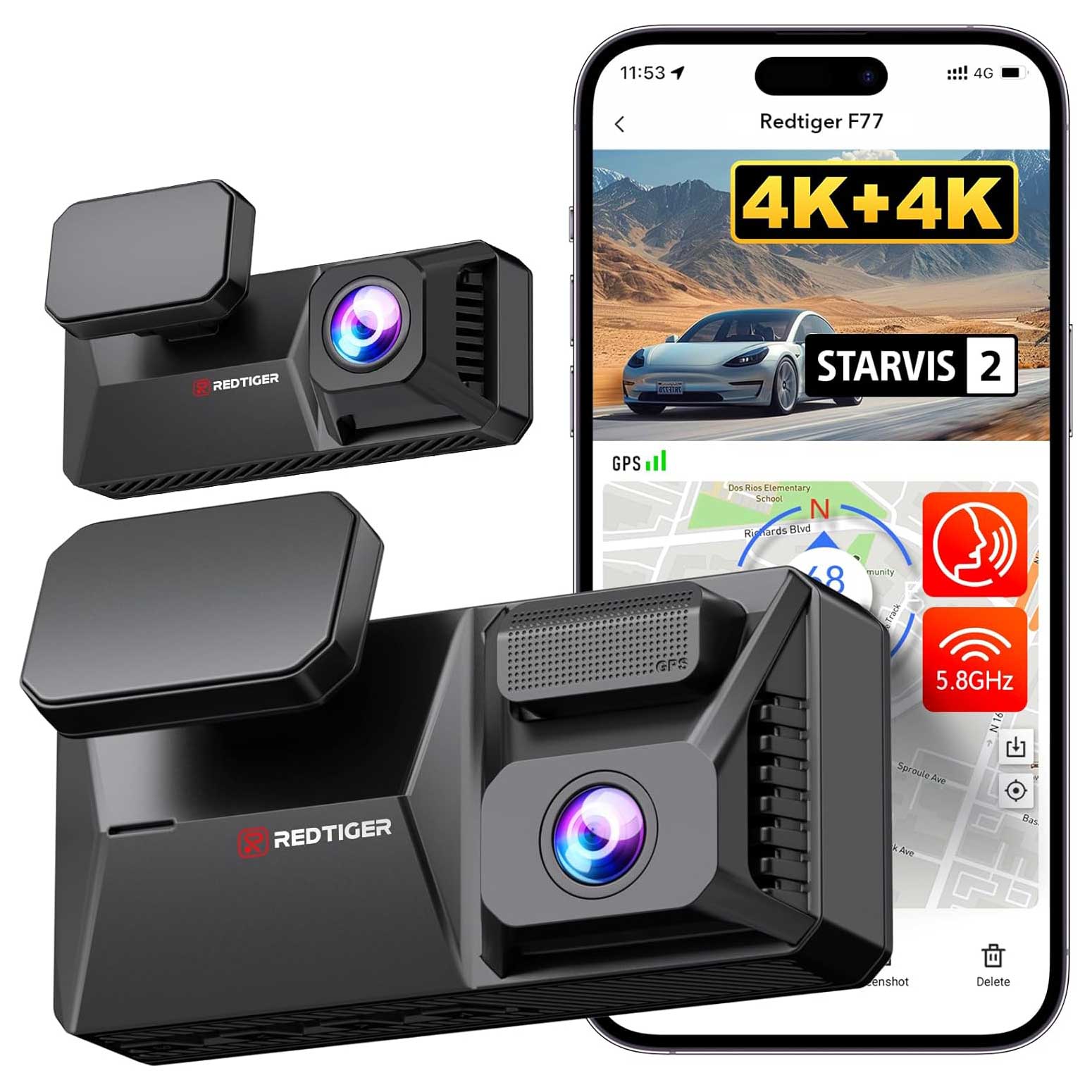 <tc>Redtiger F77 4K Touch Wifi GPS 2CH 128 go dashcam</tc>
