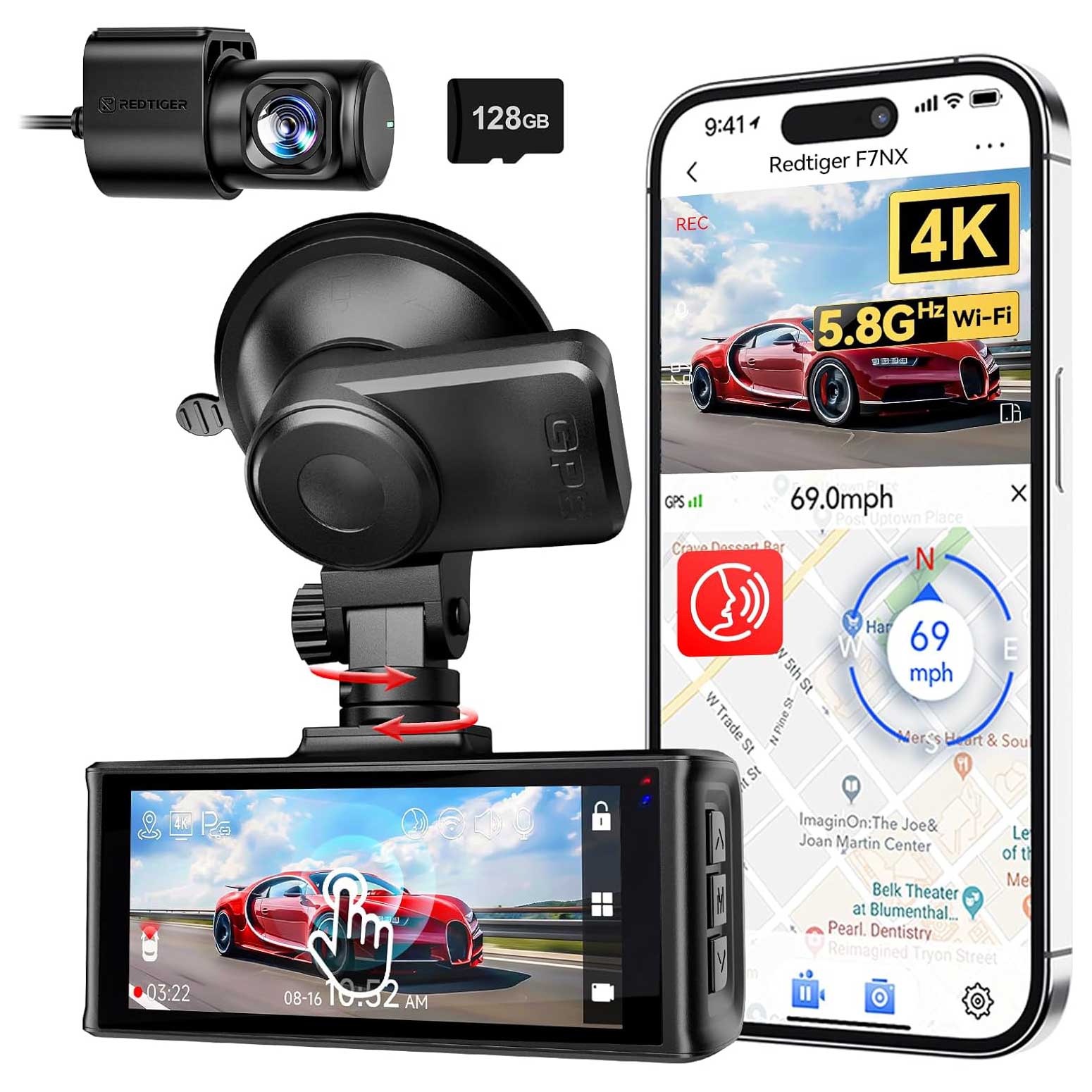 <tc>Redtiger F7NX 4K Touch Wifi GPS 2CH 128 go dashcam</tc>