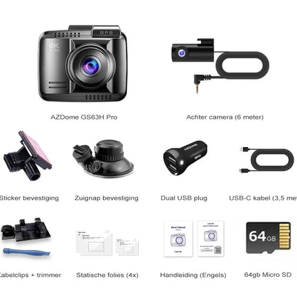 AZDome GS63H Pro True 4K 2CH Wifi GPS 64 Go dashcam