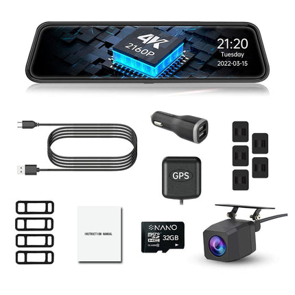 Nanocam T55 4K 2CH Full Mirror Wifi GPS 32 Go dashcam